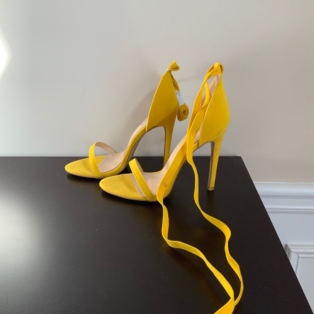 Ego Official Yellow Wrap Suede Heels US 8 UK 6